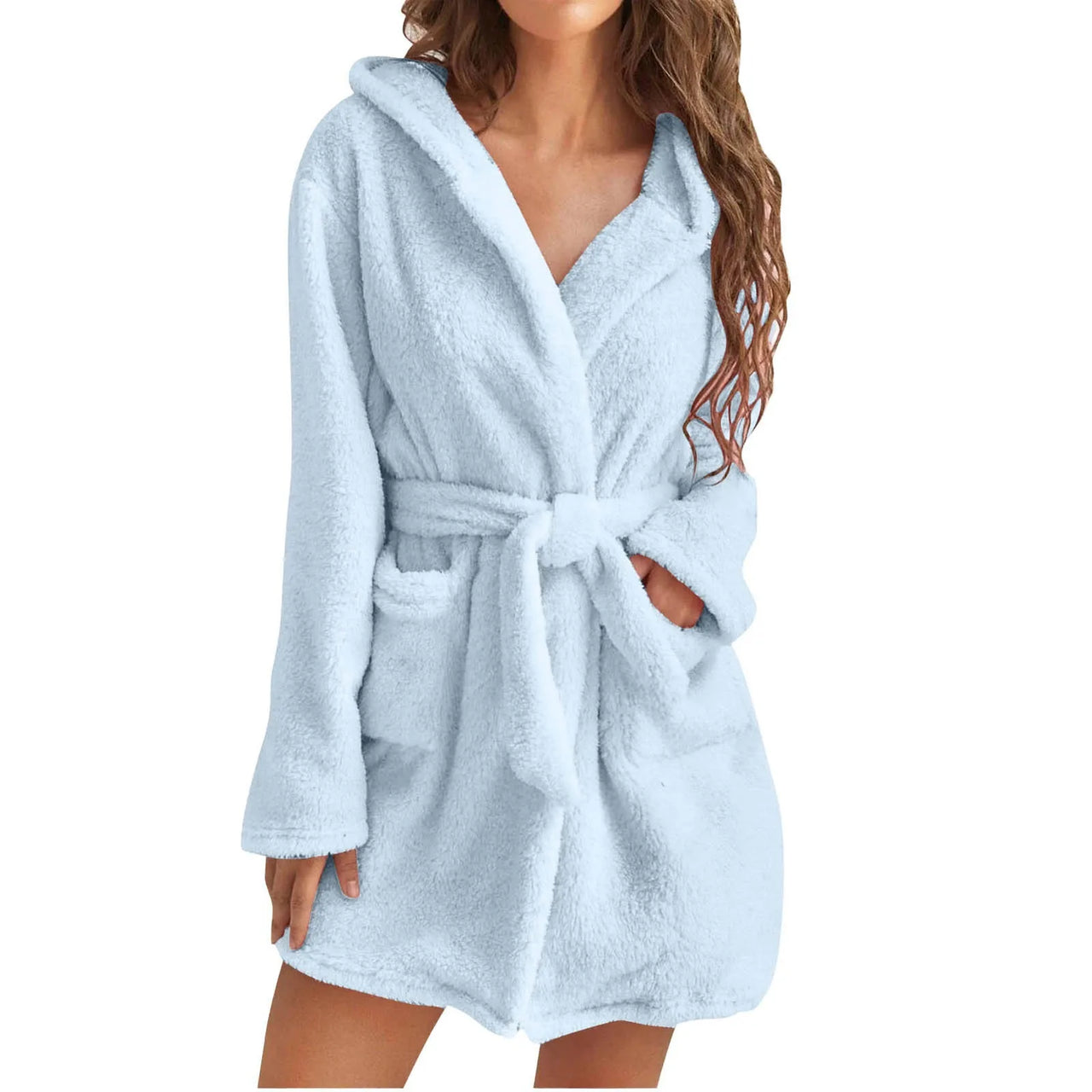 Peignoir de bain Femme avec Capuche Court bleu ciel