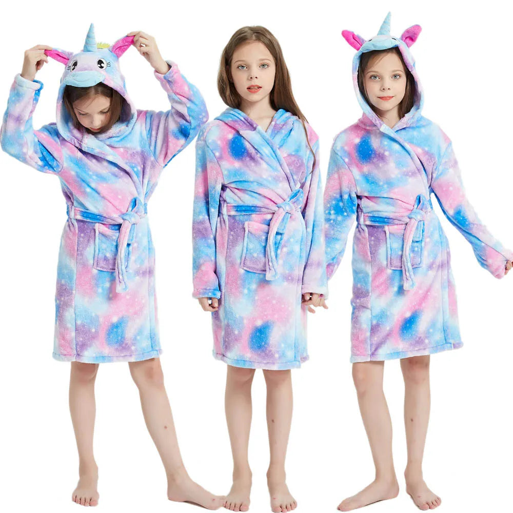 Peignoir de bain Fille Licorne bleu rose