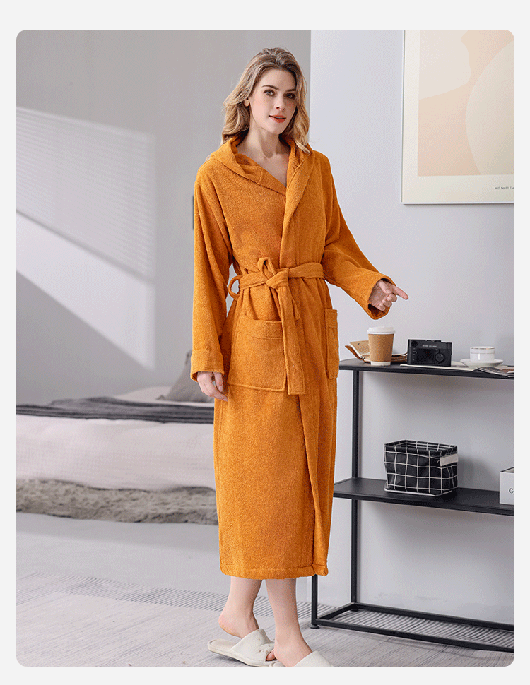 Peignoir de bain femme avec capuche coton orange