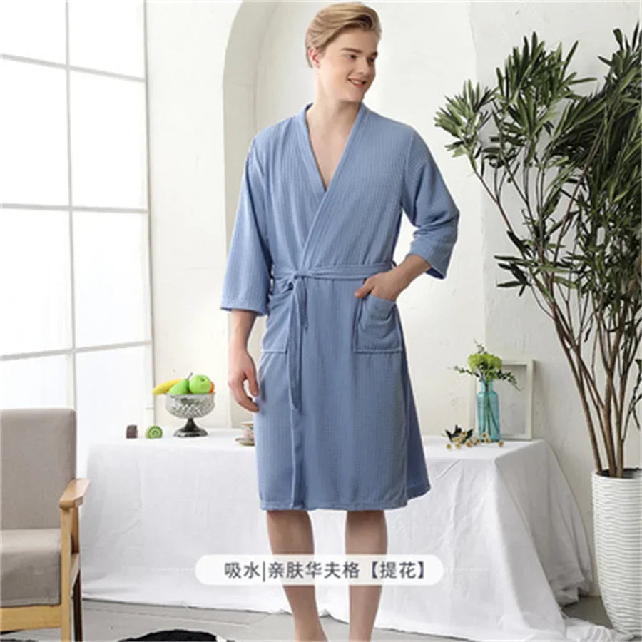 Peignoir de bain homme léger bleu