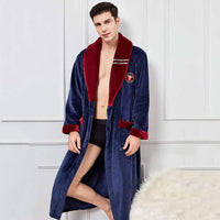 Thumbnail for Peignoir de bain homme très grandes tailles bleu col rouge