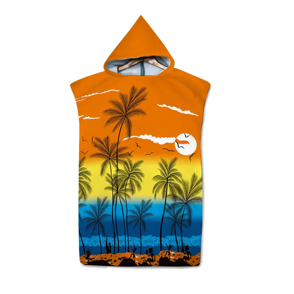 Poncho de bain Adulte Surf orange bleu