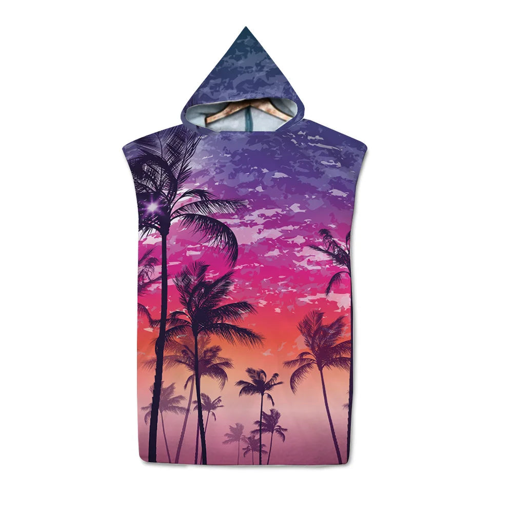 Poncho de bain Adulte Surf palmiers violets