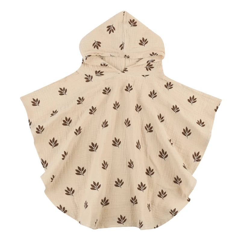 Poncho de bain Enfant Coton beige feuille