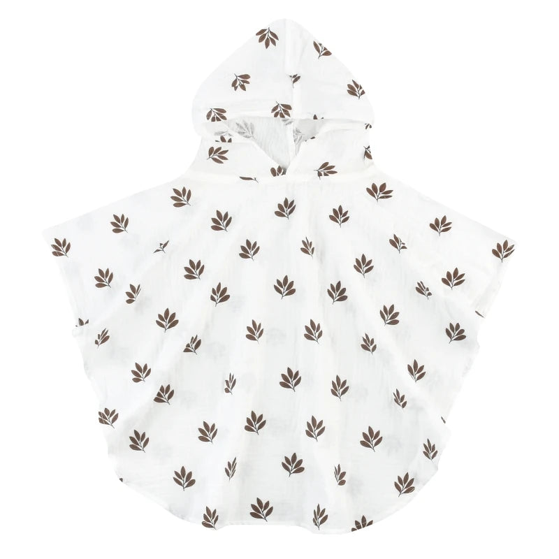 Poncho de bain Enfant Coton blanc feuille