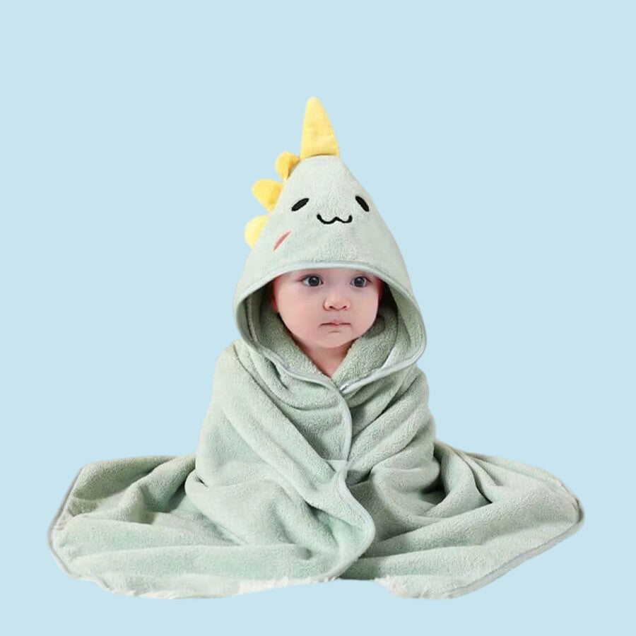 cape de bain bébé dinosaure - vue face fond bleu