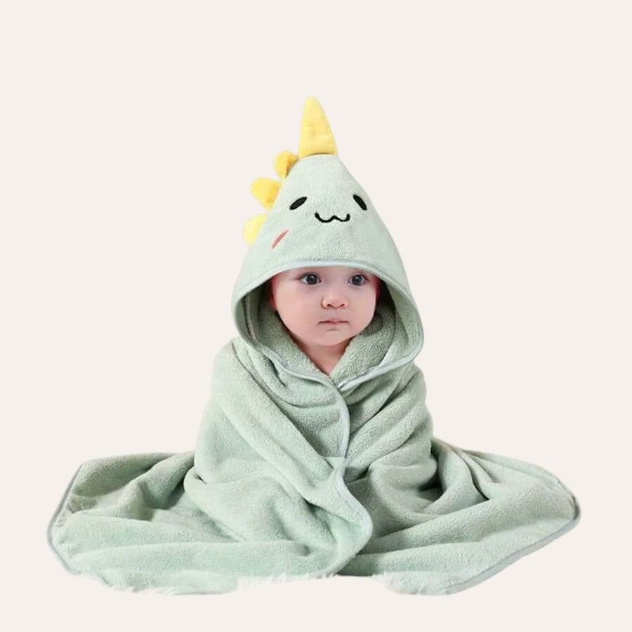cape de bain bébé dinosaure - détail tissu fond lin