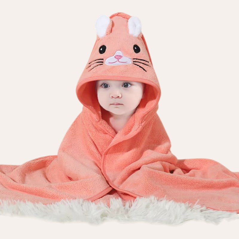 cape de bain bébé fille lapin - fond lin