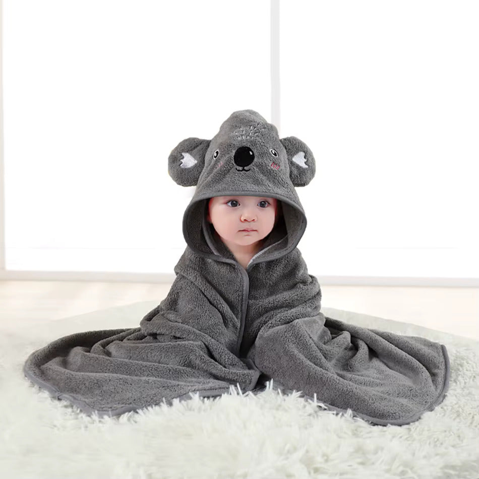 cape de bain bébé ourson gris - vue ensemble capuche