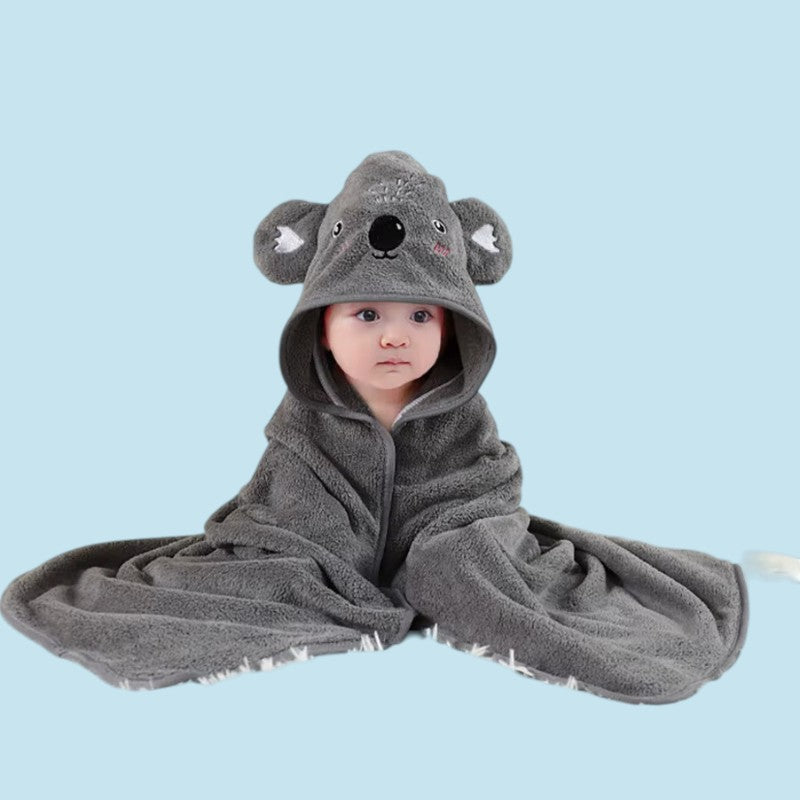 cape de bain bébé ourson gris - vue face fond bleu