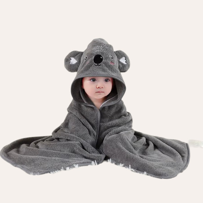 cape de bain bébé ourson gris - détail tissu fond naturel