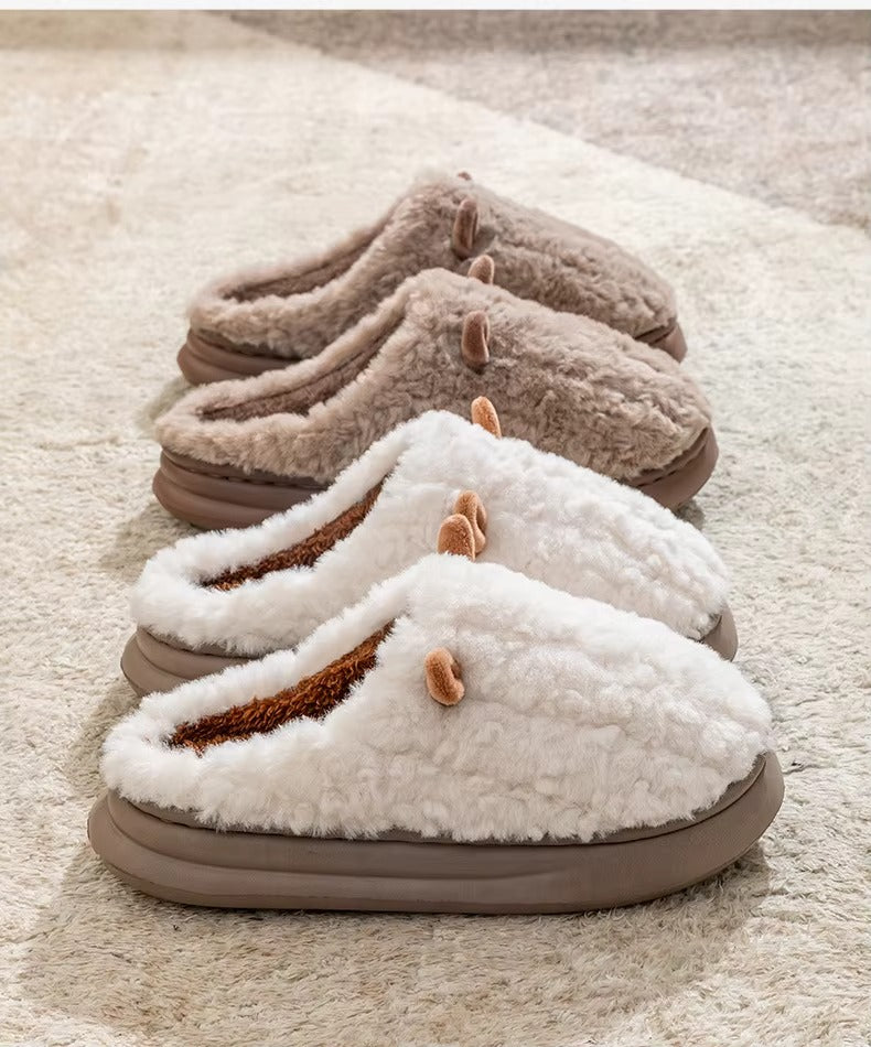 chausson femme peluche marron et blanc