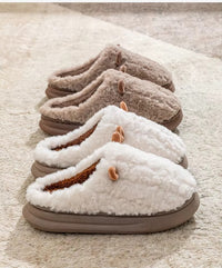 Thumbnail for chausson femme peluche marron et blanc