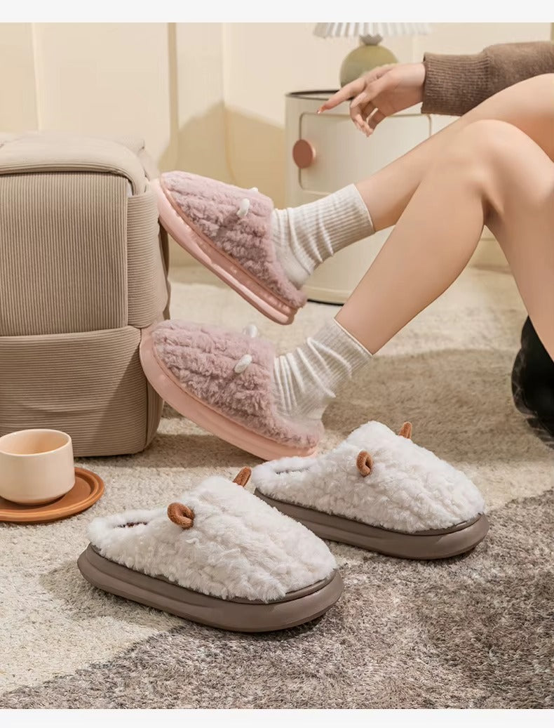 chausson femme peluche rose et blanc