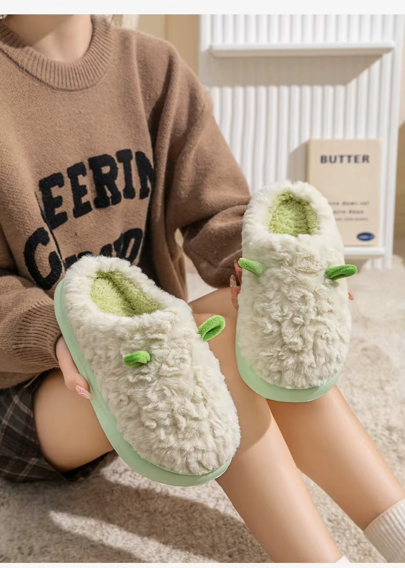 chausson femme peluche vert