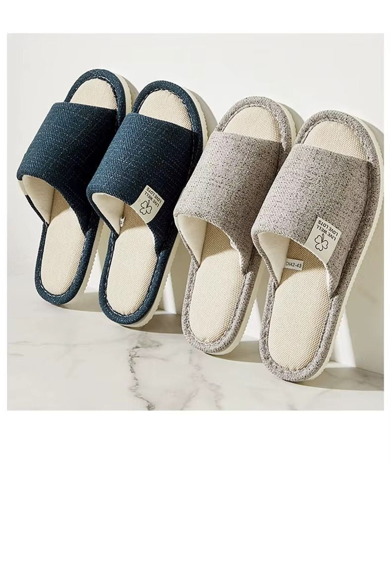 chausson homme lin gris et bleu
