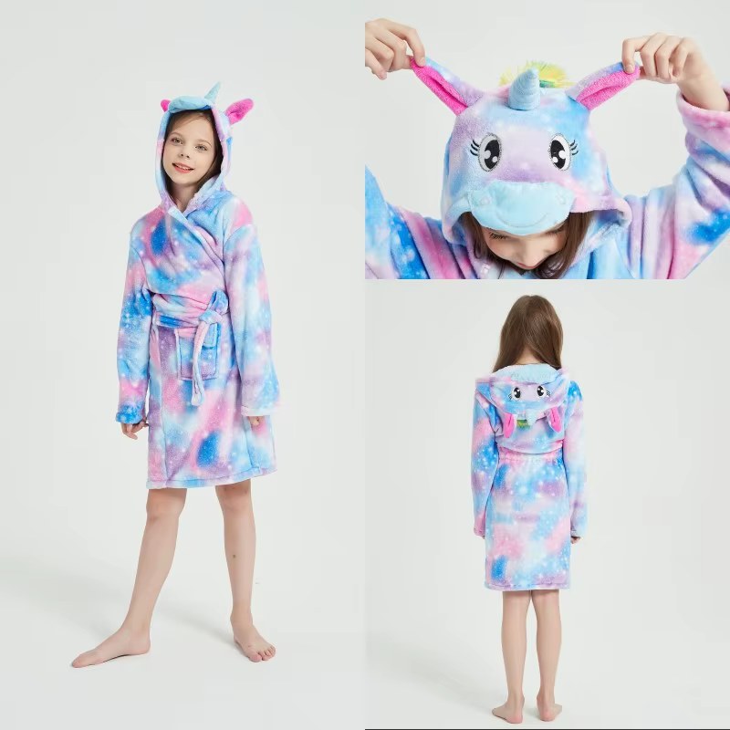 peignoir enfant licorne bleu