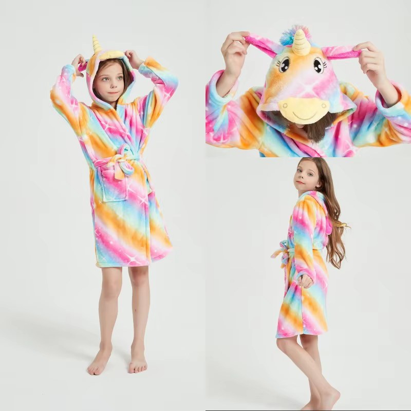 peignoir enfant licorne orange