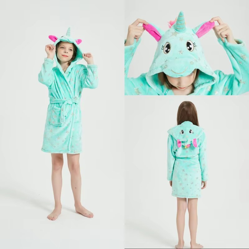 peignoir enfant licorne vert