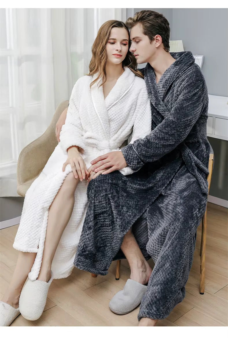 peignoir femme chaud extra long flanelle - vue ambiance blanc gris