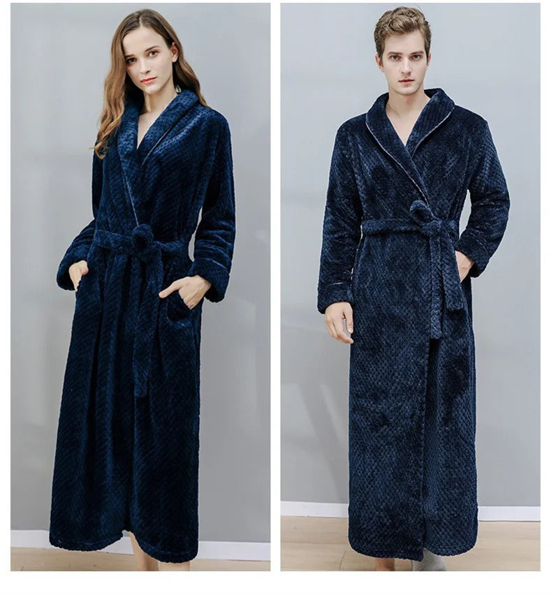 peignoir femme chaud flanelle - coloris bleu fonce