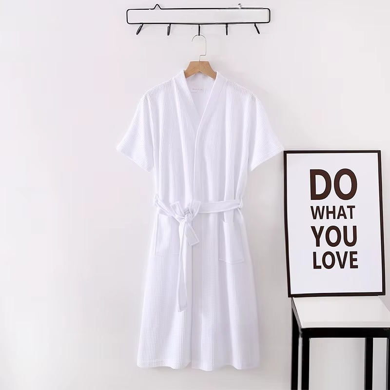 peignoir de bain femme ete coton gaufre coloris blanc - vue face