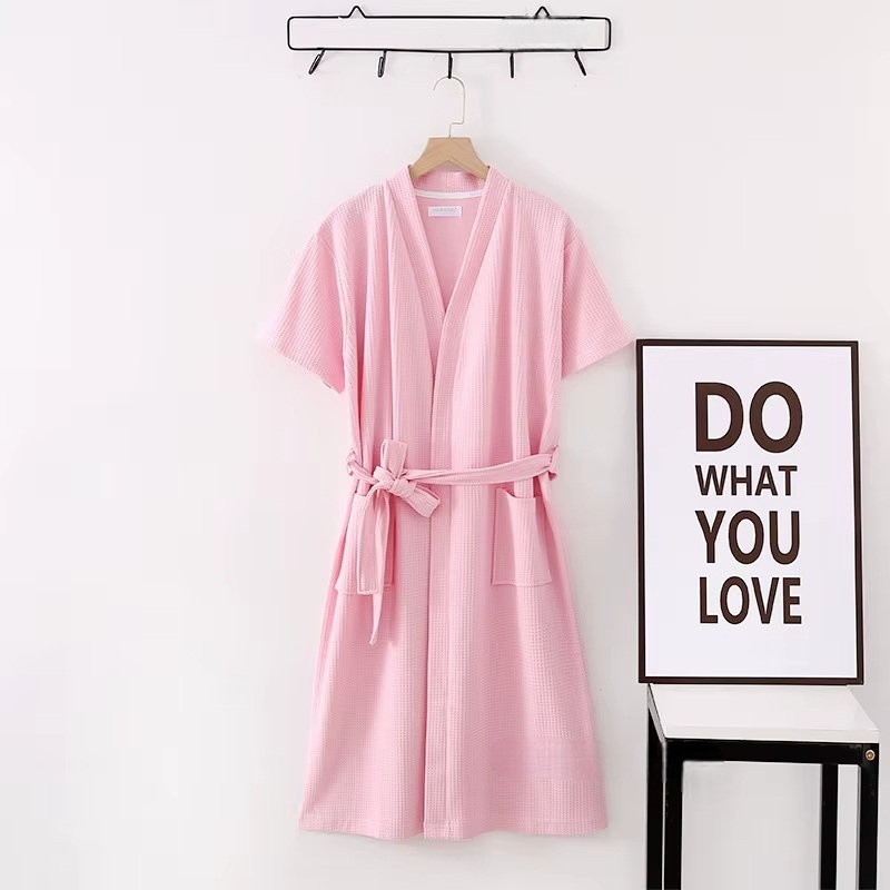 peignoir de bain femme ete coton gaufre coloris rose - vue face