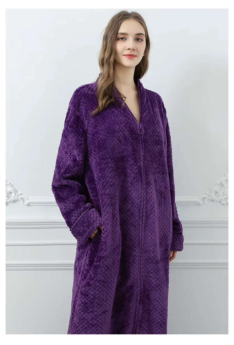peignoir de bain femme fermeture éclair flanelle violet - vue face
