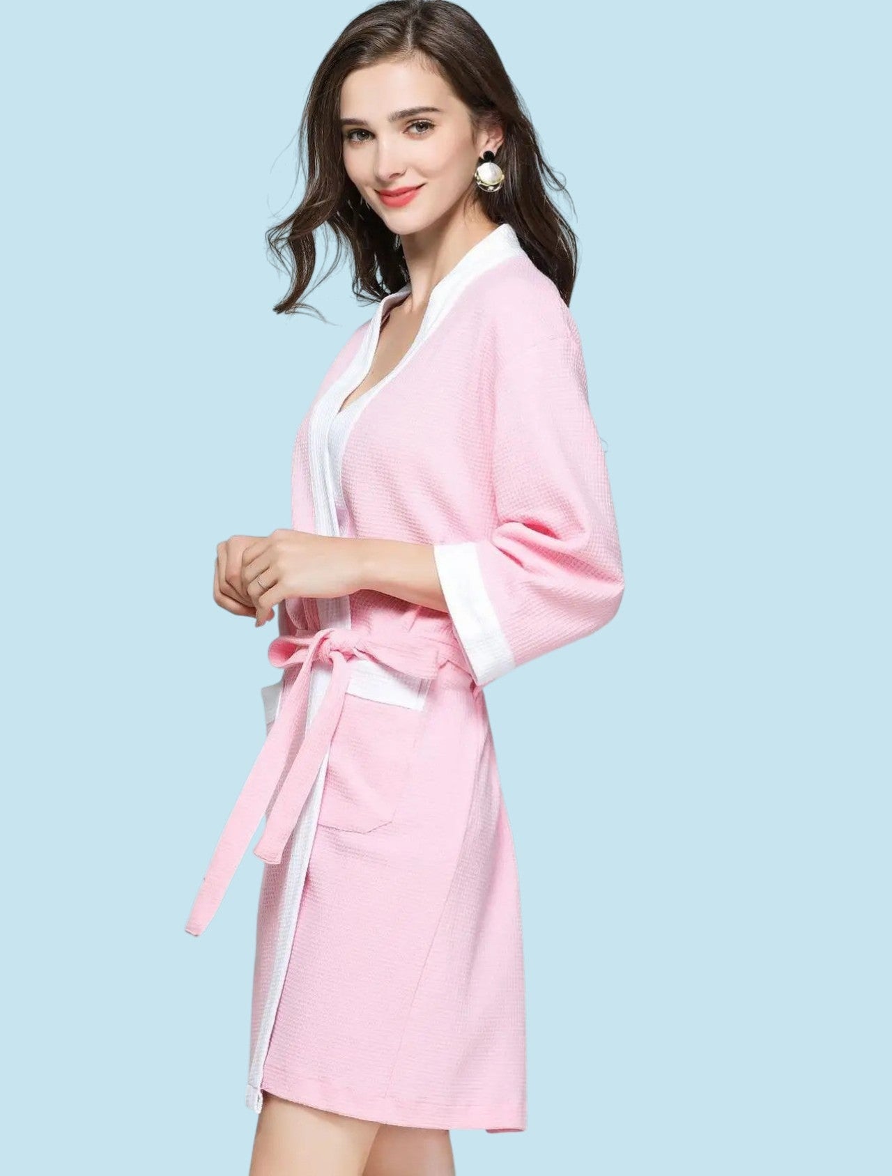 peignoir de bain femme nid d'abeille - coloris rose