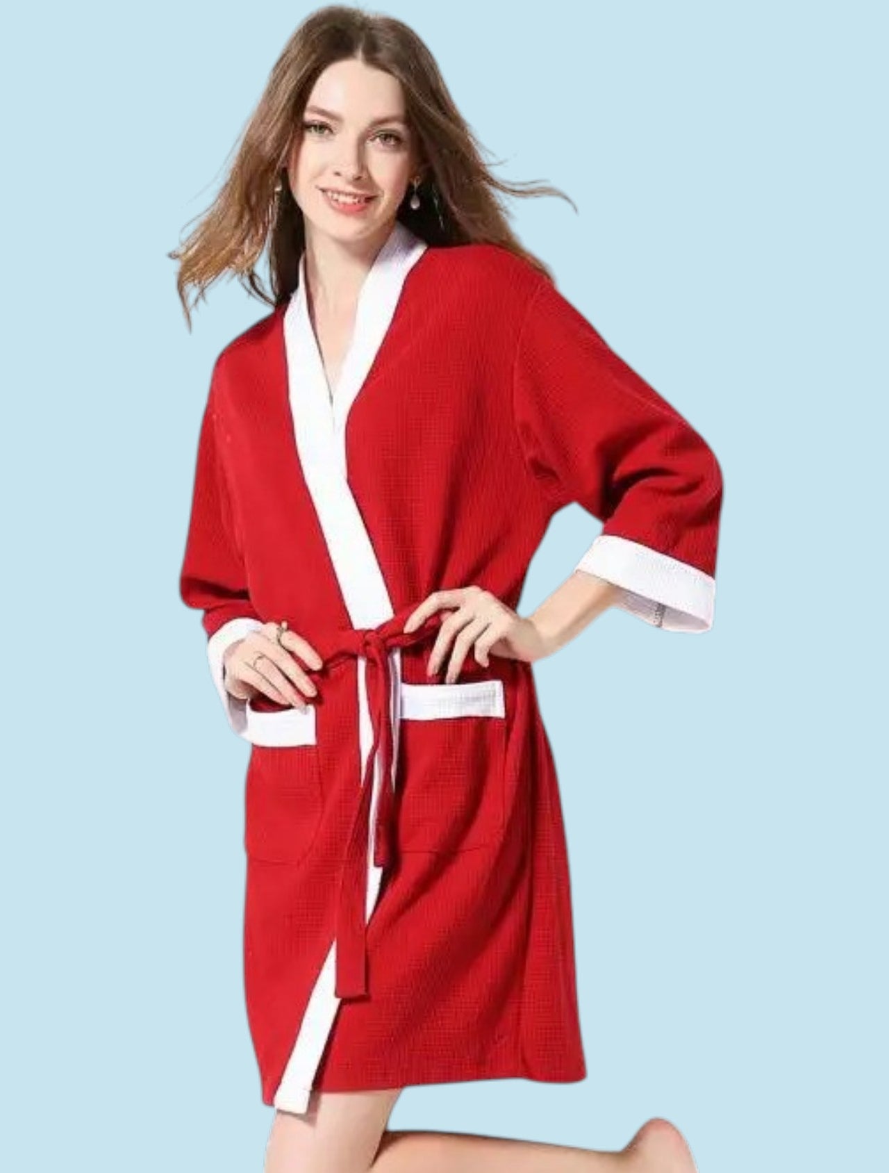 peignoir de bain femme nid d'abeille - coloris rouge