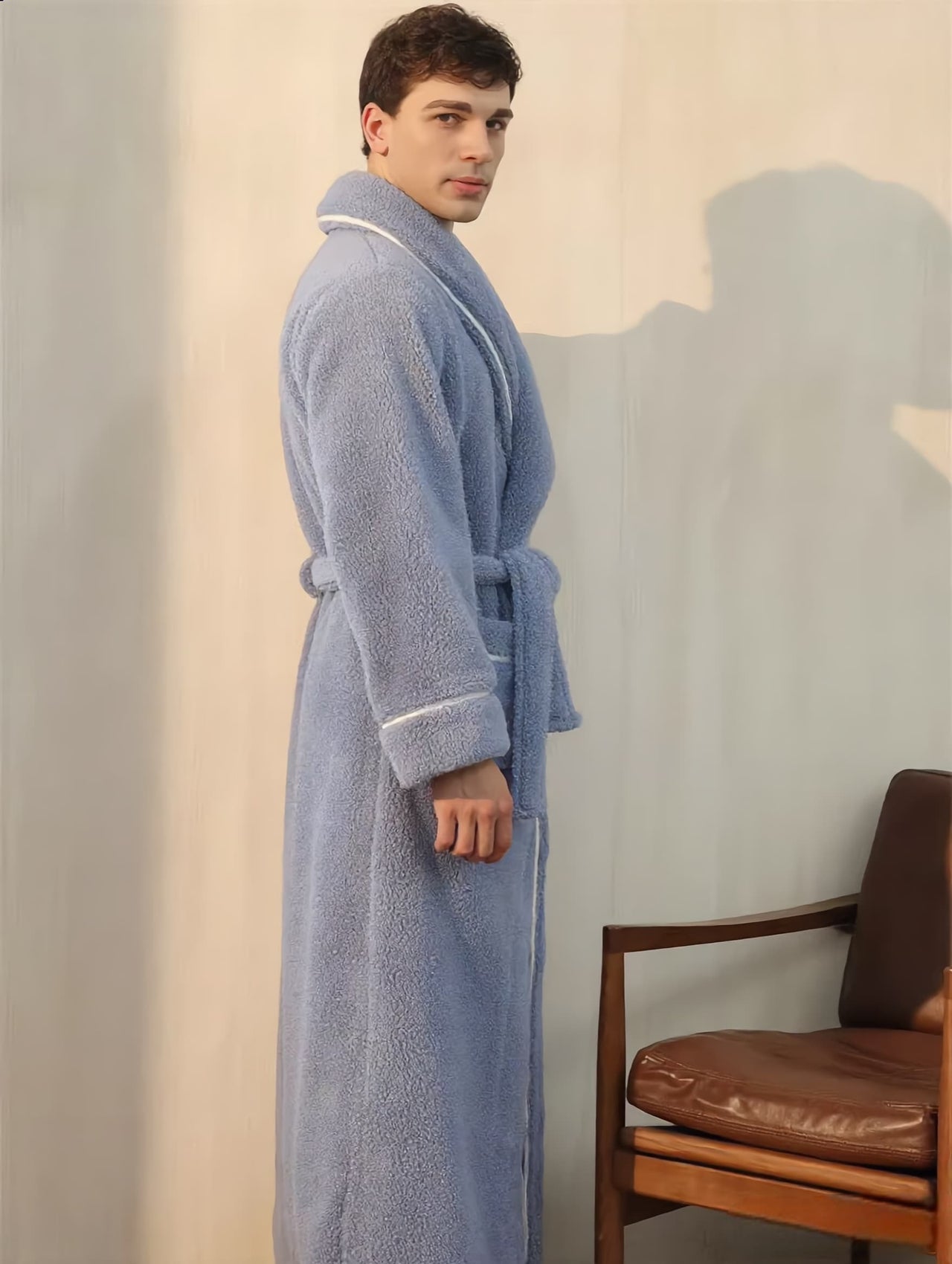 peignoir homme bleu de cote