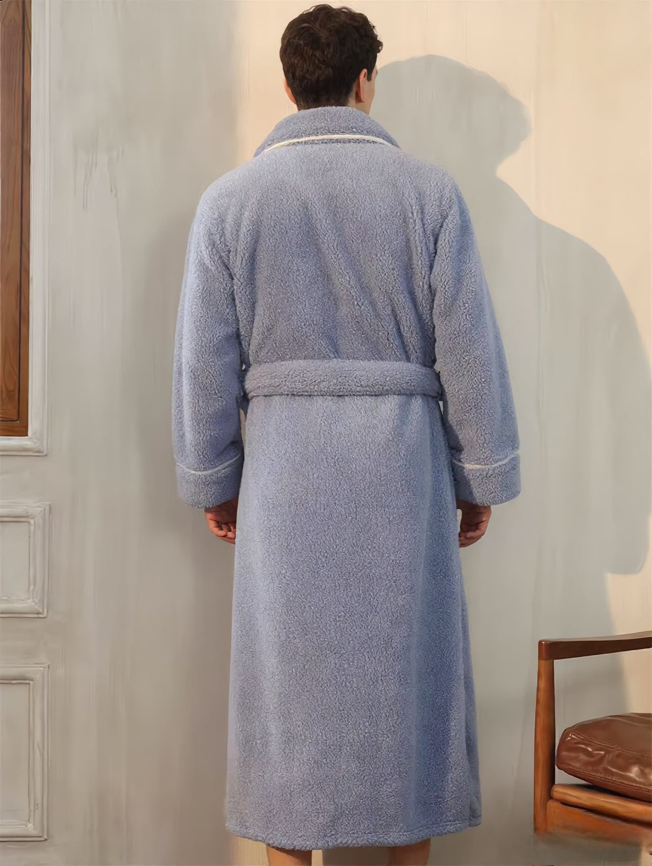 peignoir homme bleu de dos