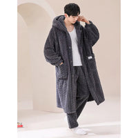 Thumbnail for peignoir homme capuche chaud gris - vue ouverte