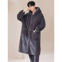 Thumbnail for peignoir homme capuche chaud gris - vue face