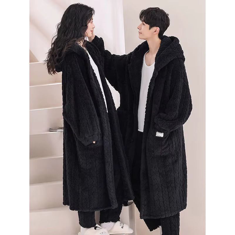 peignoir homme capuche chaud noir - vue face