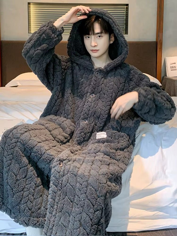 peignoir homme capuche gris - détail capuche