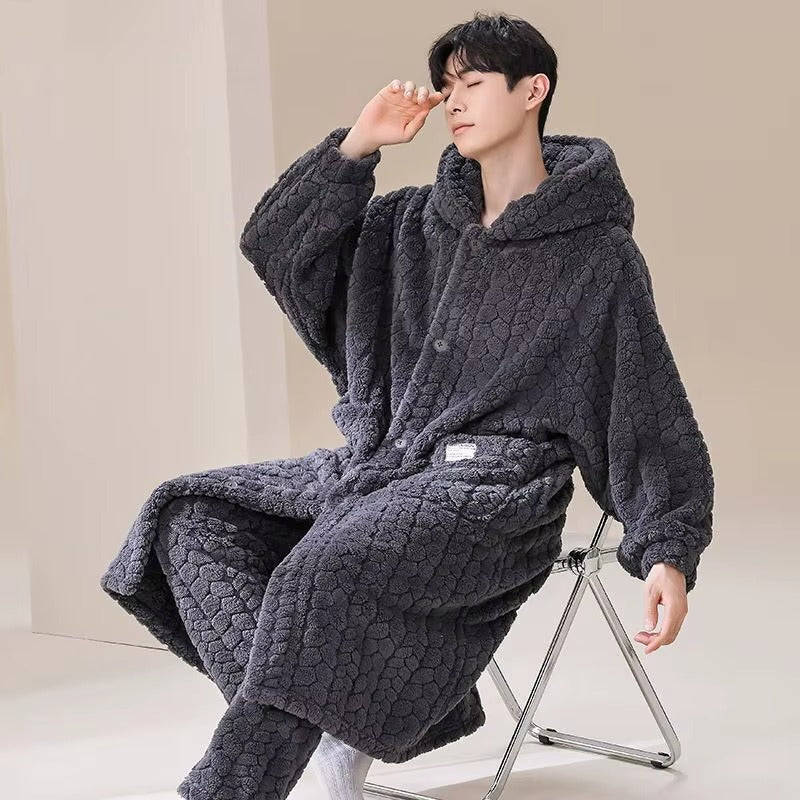 peignoir homme capuche gris - vue face