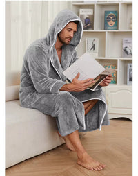 Thumbnail for peignoir homme capuche long gris - vue face