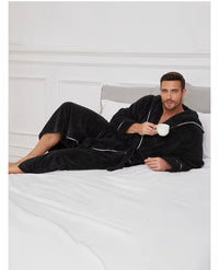 Thumbnail for peignoir homme capuche long noir - vue couchée