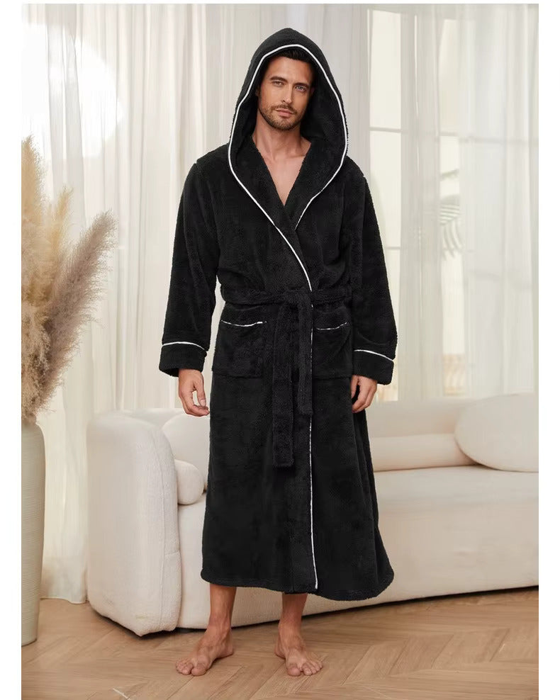 peignoir homme capuche long noir - vue face