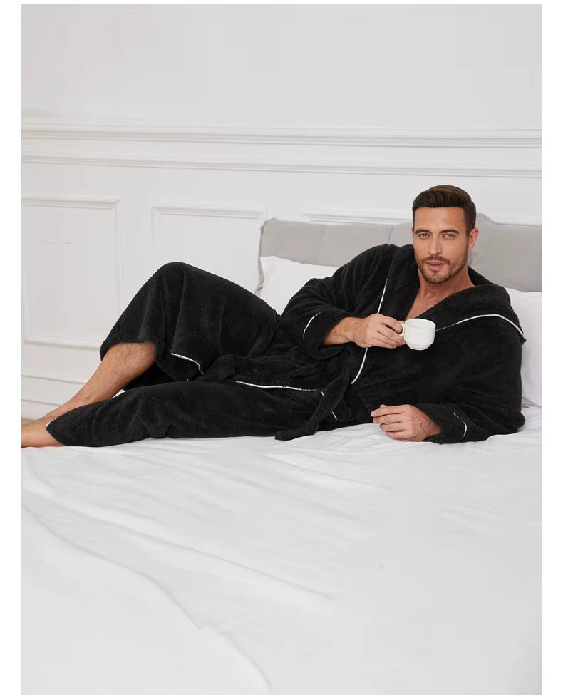 peignoir homme capuche noir - vue couchée
