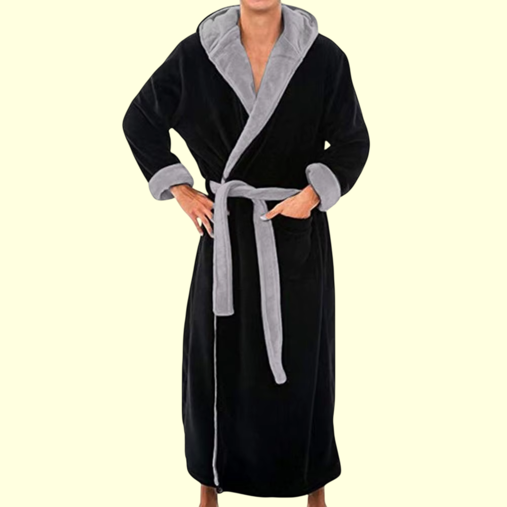 peignoir homme capuche noir gris - vue face