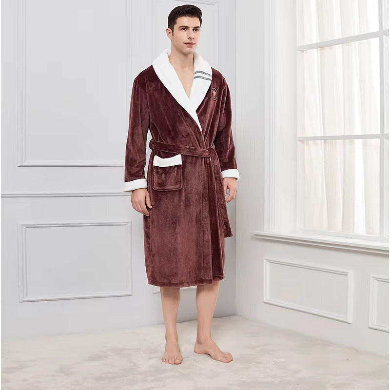 peignoir homme grande taille marron blanc