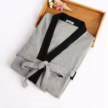 peignoir homme nid abeille gris col noir
