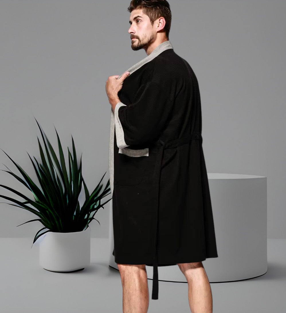 peignoir homme nid abeille noir cote