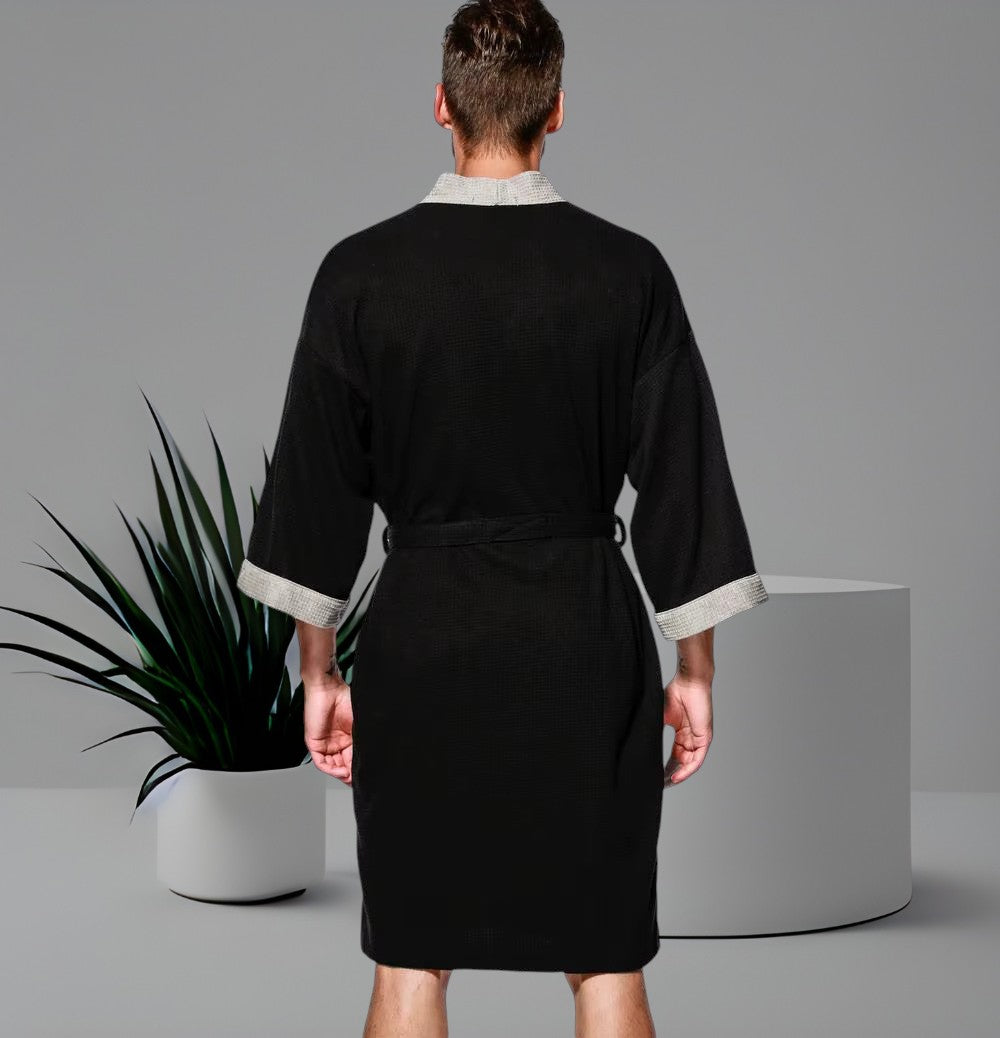peignoir homme nid abeille noir dos