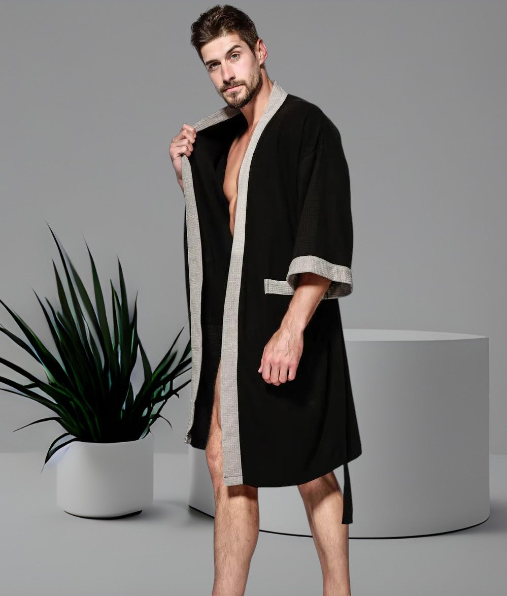 peignoir homme nid abeille noir