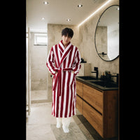Thumbnail for peignoir homme rayé velours rouge blanc - ambiance sortie de bain