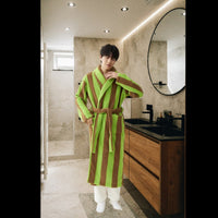 Thumbnail for peignoir homme rayé velours marron vert - vue ensemble