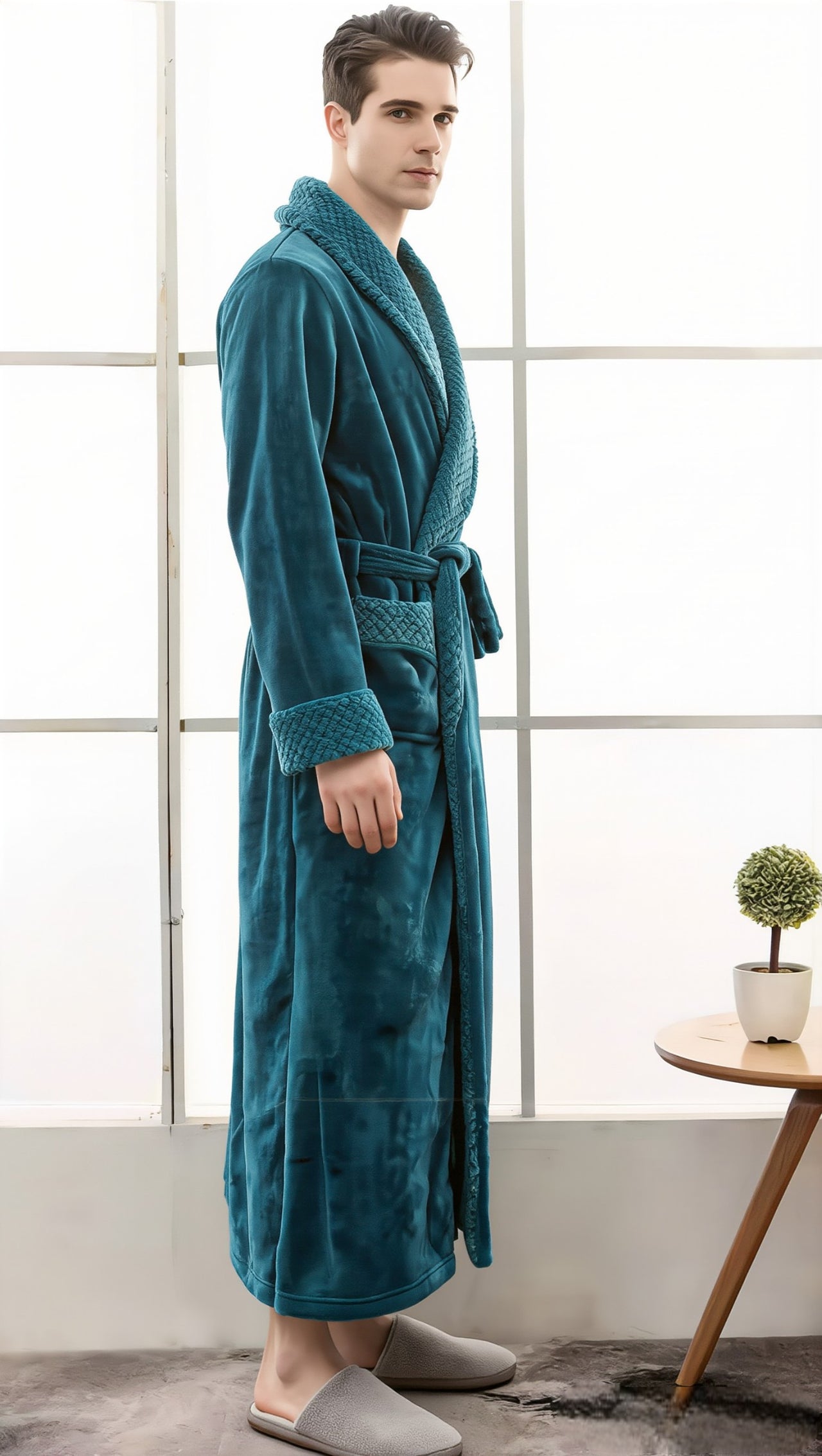 peignoir homme vert cote